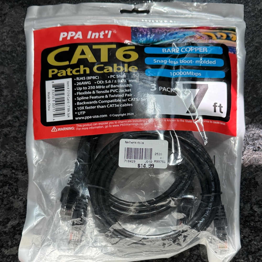 Black CAT6 Patch Cable 7ft - 2pc not 3
